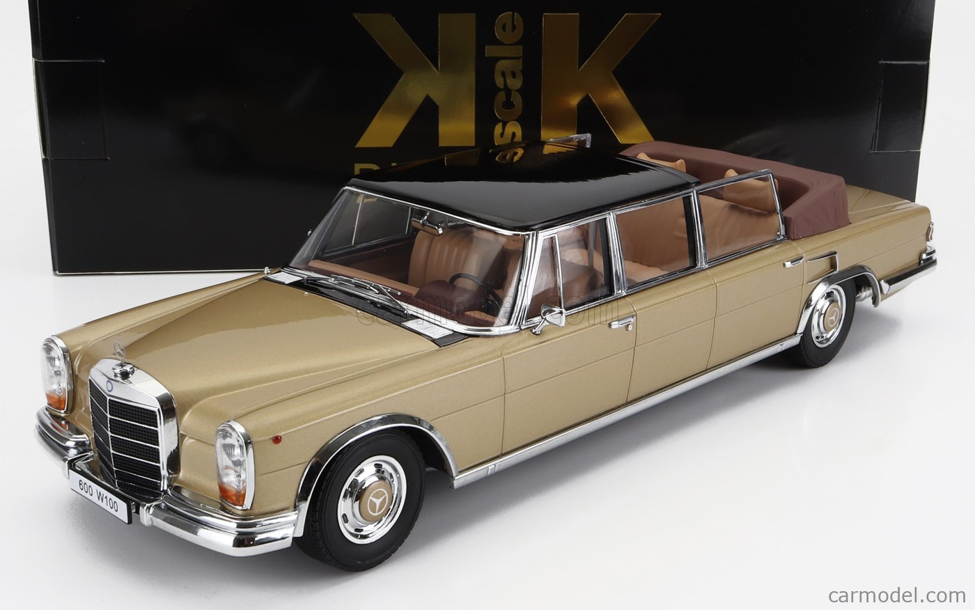 PRE-ORD3R KK Scale Modeliukas 1/18 1964 Mercedes Benz 600 W100 Landaulet, gold/black