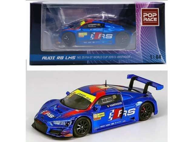 PRE-ORD3R Pop Race Modeliukas 1/64 Audi R8 LMS Team WRT #25 Dries Vanthoor Fia GT World Cup 2019, blue