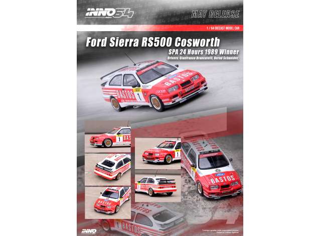 Inno64 Modeliukas 1989 Ford Sierra RS500 Cosworth #1 *Bastos* Spa 24H winner, red/white