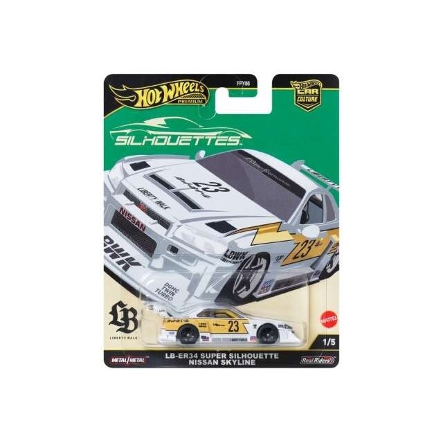 Hot Wheels Premium Modeliukas 1/64 LB-ER34 Super Silhouette Nissan Skyline, white/yellow 1/5 (yra Sandėlyje)