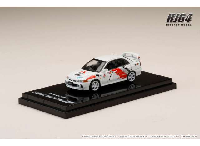 PRE-ORD3R Hobby Japan Modeliukas Mitsubishi Lancer GRS Evolution #7 IV GR.A Rally Graphic, scortia white