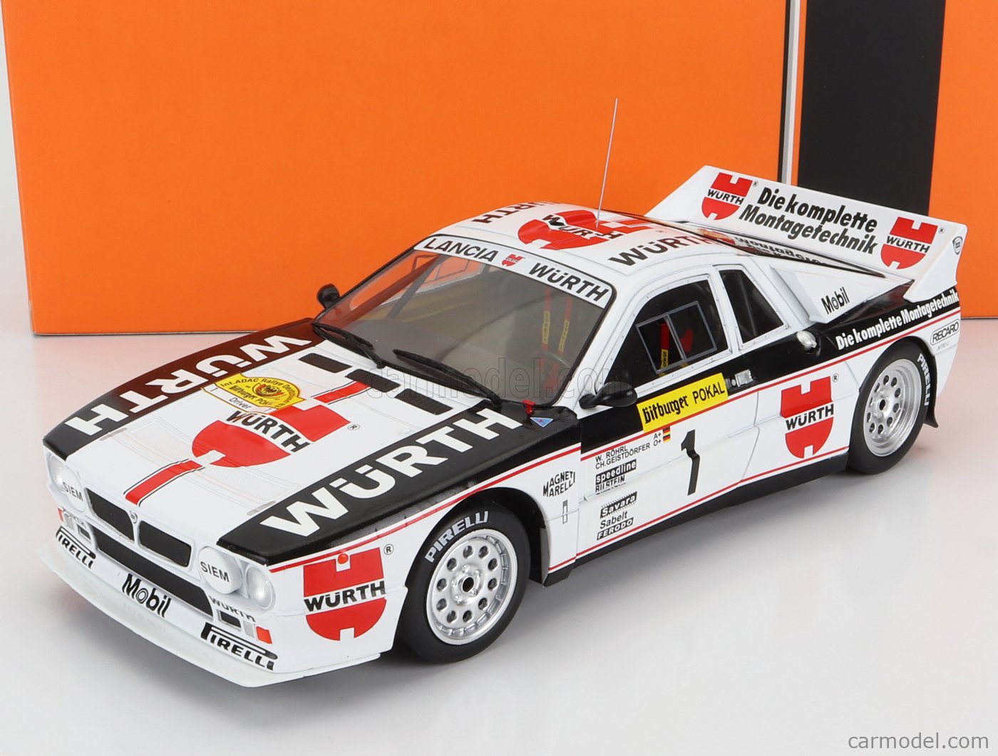 PRE-ORD3R IXO Models Modeliukas 1/18 1983 Lancia 037 Rally #1 Rally WM Rally Deutschland Rohrl/Geistdorfer, white