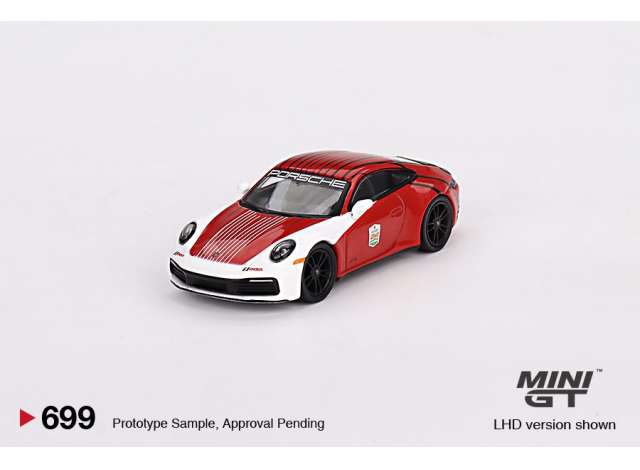Mini GT Modeliukas 2023 Porsche 911 (992) Carrera S Safety Car Imsa Daytona 2-tone, red/white (yra Sandėlyje)