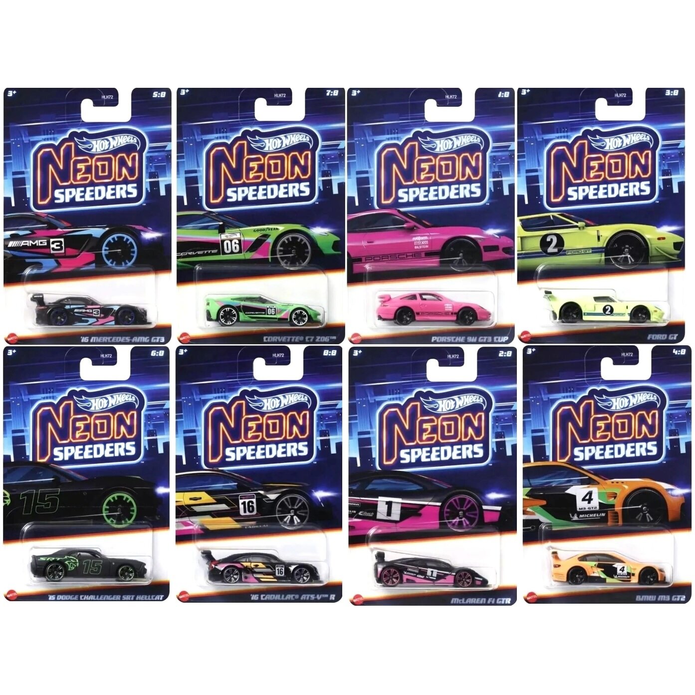 Hot Wheels Mainline Neon Speeders Modeliukų rinkinys (979C)