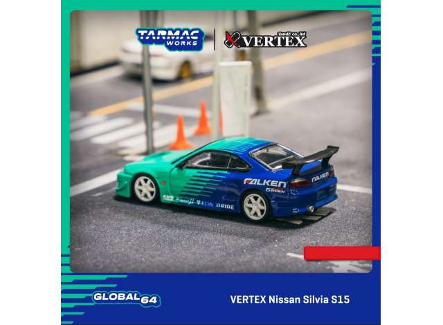Tarmac Modeliukas 1/64 Vertex Nissan Silvia S15 *Falken*, blue/green (yra Sandėlyje)