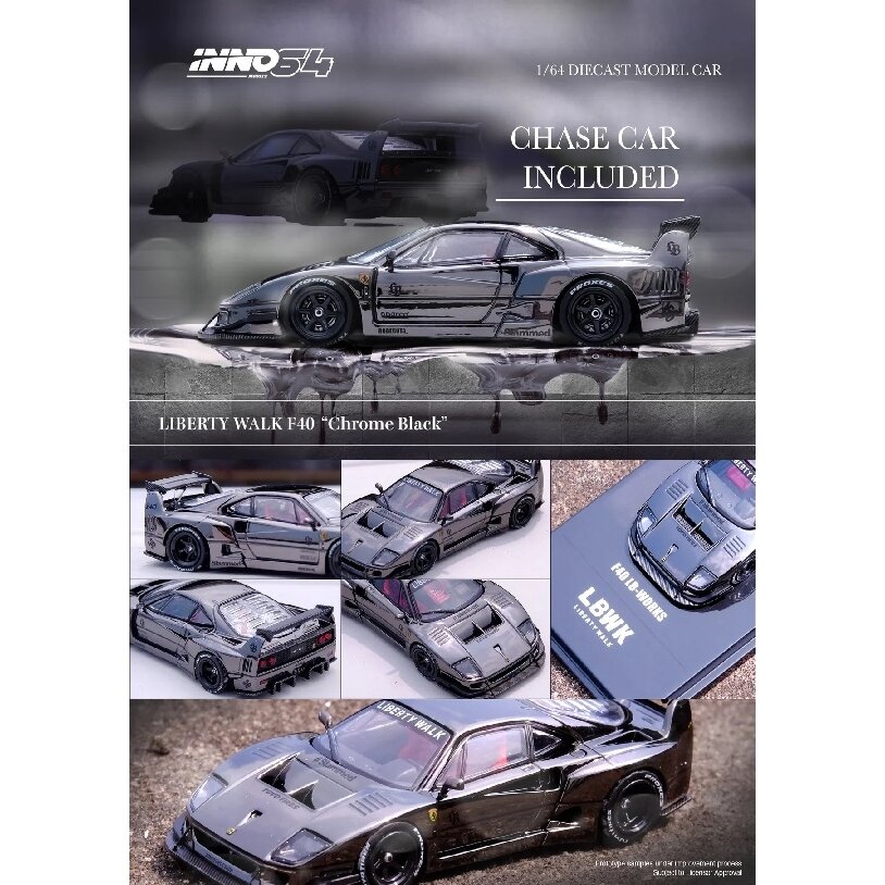 INNO64 Modeliukas 1/64 LBWK F40, chrome black (yra Sandėlyje)