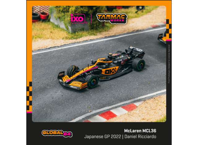 PRE-ORD3R Tarmac Modeliukas 1/64 2022 McLaren MCL36 #3 Daniel Ricciardo Japanese Grand Prix, orange/blue/black