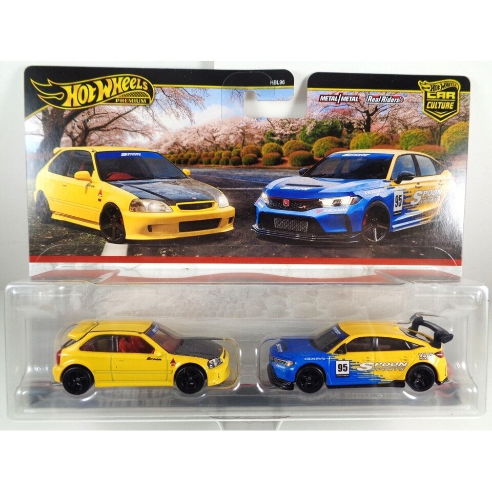 PRE-ORDER Hot Wheels Premium 2-pack Modeliukas ‘99 Honda Civic EK9 +‘24 Honda Civic Type R