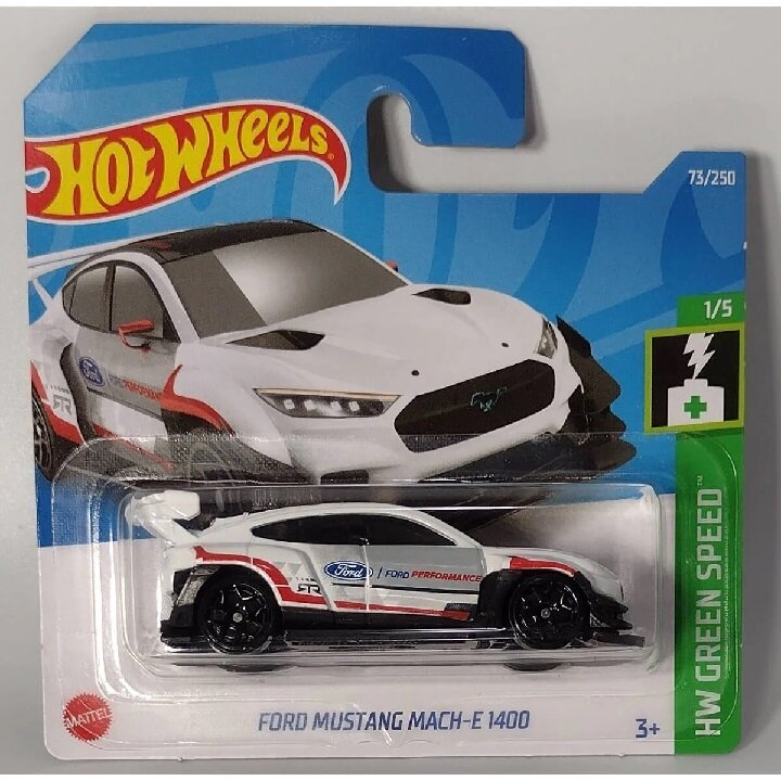 Hot Wheels Modeliukas Ford Mustang Mach e 1400 White Green Speed Series Cars (yra Sandėlyje)