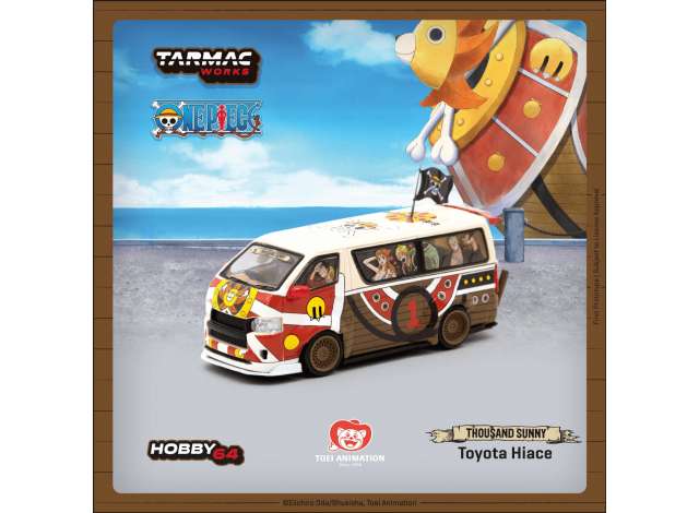 PRE-ORD3R Tarmac Modeliukas 1/64 Toyota Hiace Widebody *One Piece Thousand Sunny*, white/red/brown