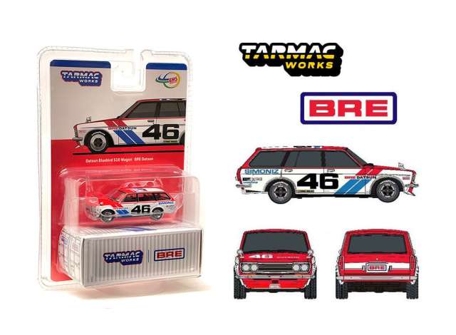 PRE-ORD3R Tarmac Modeliukas 1/64 Datsun Bluebird 510 Wagon BRE #46, red/white/blue