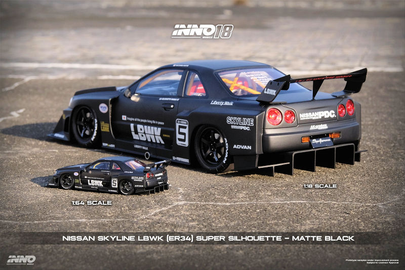 Inno18 Modeliukas 1/18 *Resin* Nissan Skyline *LBWK* (ER34) Super Silhouette, matt black (yra Sandėlyje)