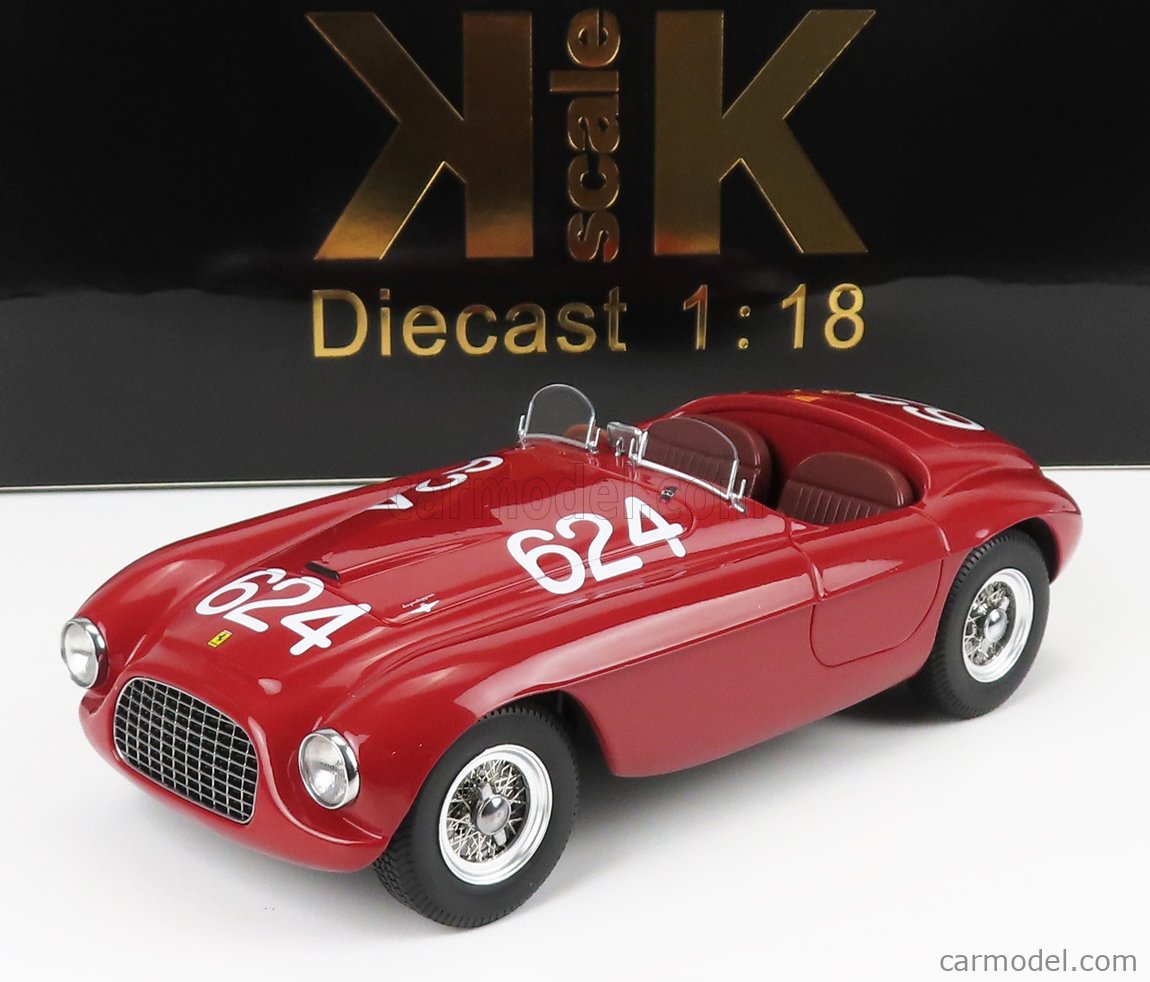 PRE-ORD3R KK Scale Modeliukas 1/18 1949 Ferrari 166 MM #624 Winner Mille Miglia, red