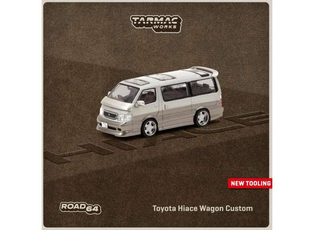 PRE-ORD3R Tarmac Works Modeliukas Toyota Hiace Wagon Custom, silver/brown
