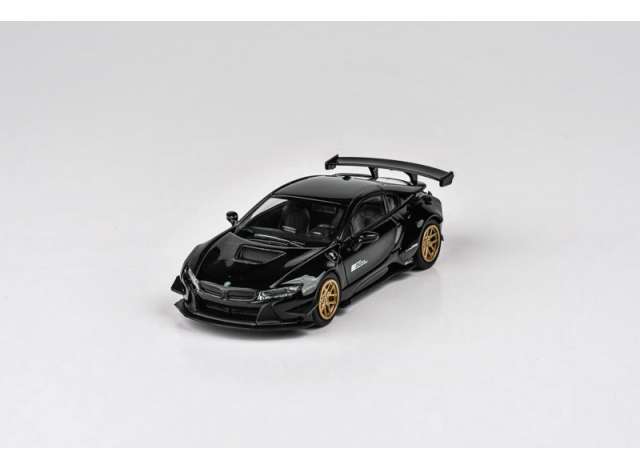 PRE-ORD3R Para64 Modeliukas 2018 Liberty Walk BMW i8 LHD, black/gold rims (cars in a deluxe Acrylic window box)