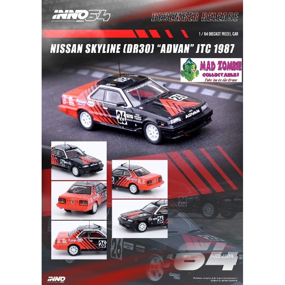 Inno64 Modeliukas 1987 Nissan Skyline 2000 Turbo RS-X HR31 #26 Kenji Takahashi/Takao Wada *ADVAN* JTCC, red/black