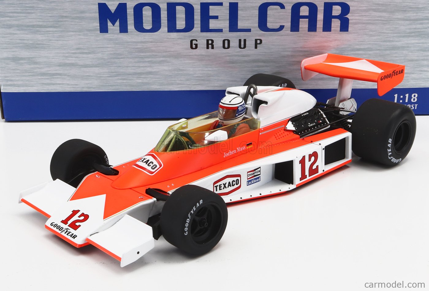 PRE-ORD3R MCG Modeliukas 1/18 1976 McLaren-Ford M23 #12 3rd GP Germany, white/orange