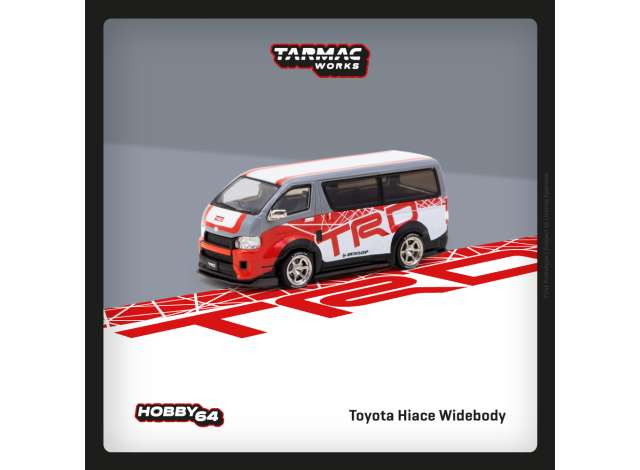 PRE-ORD3R Tarmac Modeliukas 1/64 Toyota Hiace Widebody TRD, white/grey/red