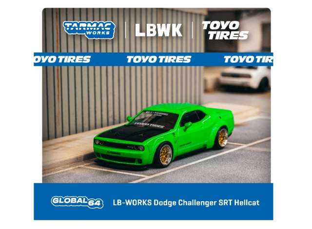 Tarmac Works Modeliukas LB-WORKS Dodge Challenger SRT Hellcat, green metallic (yra Sandėlyje)