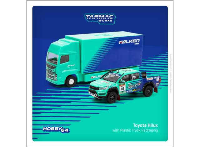PRE-ORD3R Tarmac Modeliukas 1/64 2017 Toyota Hilux AXCR Swith plastic truck packaging, blue