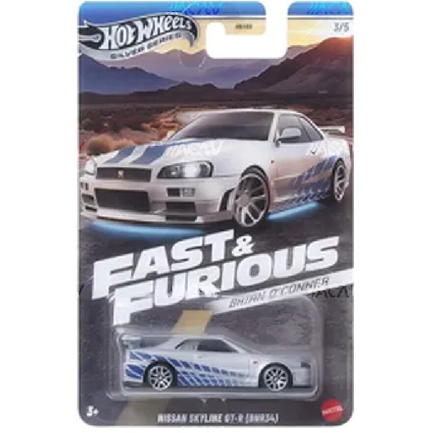 Hot Wheels Mainline Brian O`Conner Fast and Furious 2024 Modeliukas Nissan Skyline GT-R BNR34, silver/blue (yra Sandėlyje)