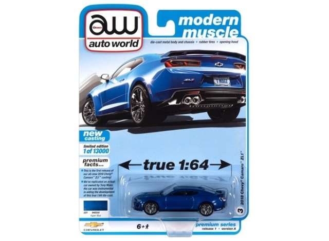 PRE-ORD3R Auto World Modeliukas 2018 Chevrolet Camaro ZL1, hyper blue metallic