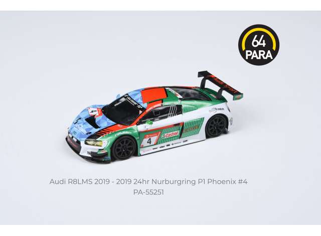 PRE-ORD3R Para64 Modeliukas 2019 Audi R8 LMS EVO #4 Phoenix 24hr Nurburgring P1, blue/green/white (cars in a deluxe Acrylic window box)