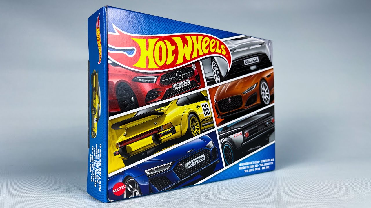 Hot Wheels Modeliukas European Car Culture in Deluxe Packaging with 6pcs (BMW 2002,Mercedes Benz A-Class,Audi R8 Spyder,Porsche 934 RSR,Jaguar F-Type,Aston Martin DB10)