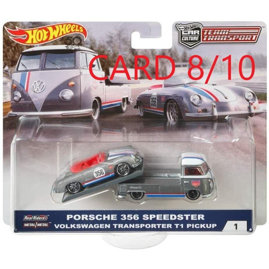Hot Wheels Premium Team Transport No 1 Modeliukas Porsche 356 Speedster and Volkswagen Transporter T1 Pickup (kortelės būklė 8/10)