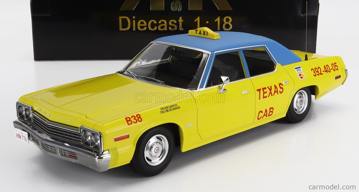 PRE-ORD3R KK Scale Modeliukas 1/18 1974 Dodge Monaco, Texas Cab yellow/blue
