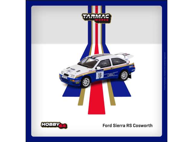 PRE-ORD3R Tarmac Modeliukas 1/64 1989 Ford Sierra RS Cosworth #16 Saeed Al-Hajri/Steve Bond Rally of New Zealand, white/blue