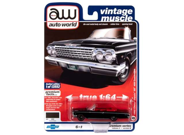 Auto World Modeliukas 1962 Chevrolet Impala SS Convertible, gloss black