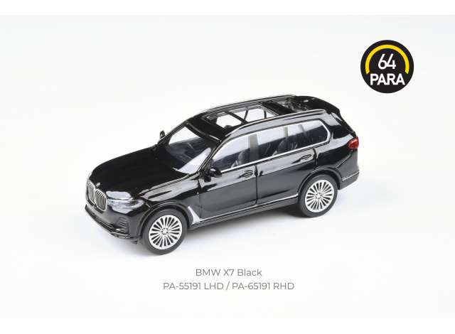 PRE-ORD3R Para64 Modeliukas BMW X7 *Left Hand Drive*, black (cars in a deluxe Acrylic window box)