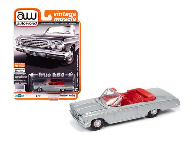 PRE-ORD3R Auto World Modeliukas 1962 Chevrolet Impala SS Convertible, satin silver poly