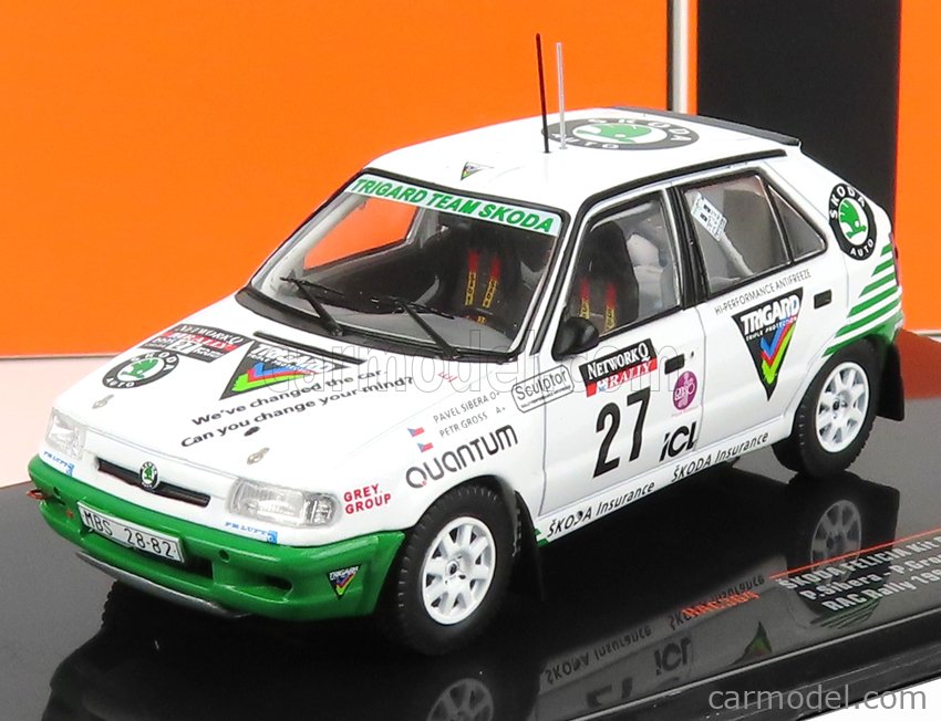 PRE-ORD3R IXO Models Modeliukas 1/43 1995 Skoda Felicia Kit Car #27 E. Triner/P. Stanc Rally Sweden, white/green