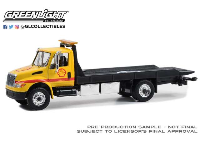 PRE-ORD3R GreenLight Modeliukas International Durastar 4400 Flatbed Truck *Shell Oil Shell Roadside Service 24 Hour*,