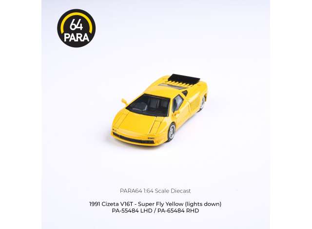 PRE-ORD3R Para64 Modeliukas 1/64 1991 Cizeta-Moroder V16T, yellow left hand drive (cars in a deluxe Acrylic window box)