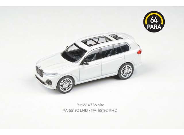 PRE-ORD3R Para64 Modeliukas BMW X7 *Right Hand Drive*, white (cars in a deluxe Acrylic window box)