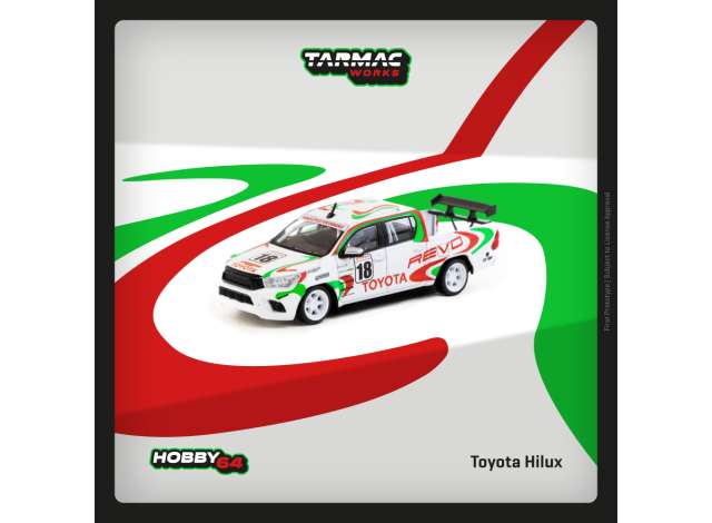 PRE-ORD3R Tarmac Modeliukas 1/64 Toyota Hilux #18, white/red/green