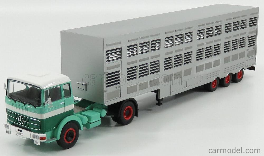 IXO Models Modeliukas 1970 Mercedes LPS 1632 Cattle Trailer, green/beige