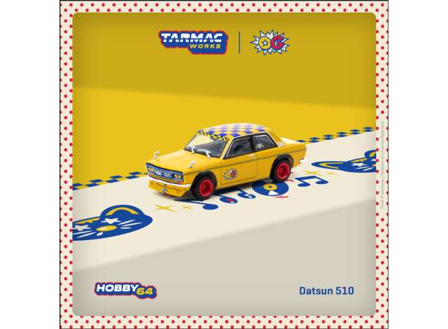 PRE-ORD3R Tarmac Modeliukas 1/64 Datsun 510 *OG*, yellow/red/blue