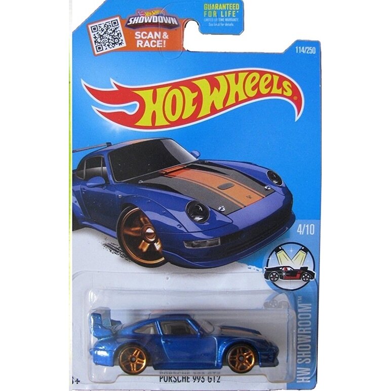 Hot Wheels Mainline Modeliukas Porsche 993 GT2 blue/orange (kortelė 9/10)