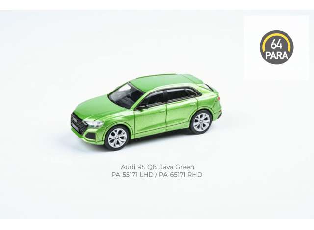PRE-ORD3R Para64 Modeliukas Audi RS Q8 *Left Hand Drive*, java green (cars in a deluxe Acrylic window box)