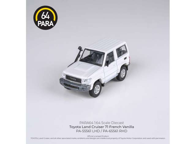 PRE-ORD3R Para64 Modeliukas 1/64 2014 Toyota Land Cruiser 71 short wheel base, french vanilla (white) l (cars in a deluxe Acrylic window box)