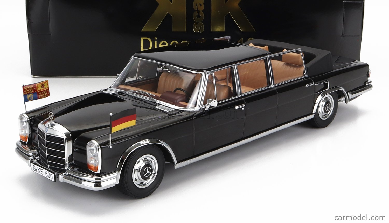 PRE-ORD3R KK Scale Modeliukas 1/18 1965 Mercedes Benz 600 W100 Landaulet *Queen Elizabeth II Kiesinger*, black