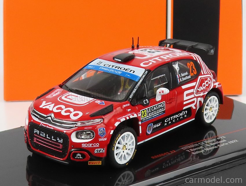 PRE-ORD3R IXO Models Modeliukas 1/43 2022 Citroen C3 Rally 2 #23 Y. Rossel/B. Boulloud WRC Rally Monte Carlo, red