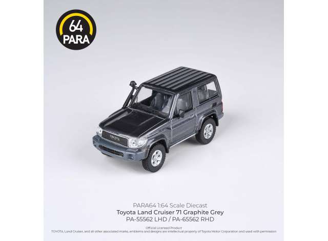 PRE-ORD3R Para64 Modeliukas 1/64 2014 Toyota Land Cruiser 71 short wheel base, graphite grey left hand drive (cars in a deluxe Acrylic window box)