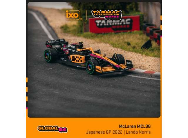 PRE-ORDER Tarmac Modeliukas 1/64 2022 McLaren MCL36 #4 Lando Norris Japanese Grand Prix, orange/blue/black
