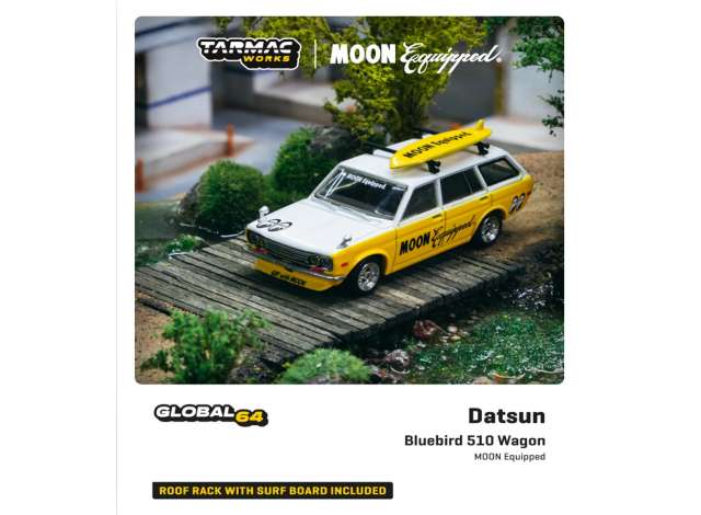 PRE-ORD3R Tarmac Works Modeliukas Datsun Bluebird 510 wagon *Moon Equipped*, yellow/white