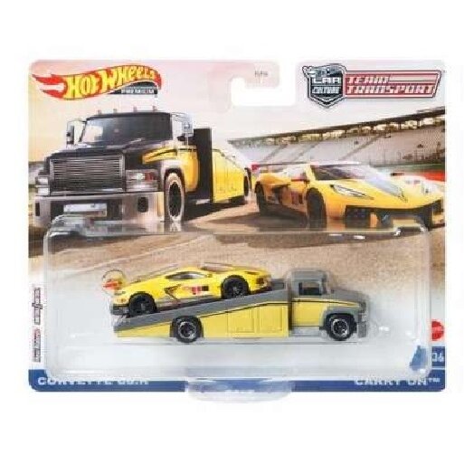 Hot Wheels Premium Team Transport Modeliukas Corvette C8-R & Carry-on Truck, yellow (yra Sandėlyje)